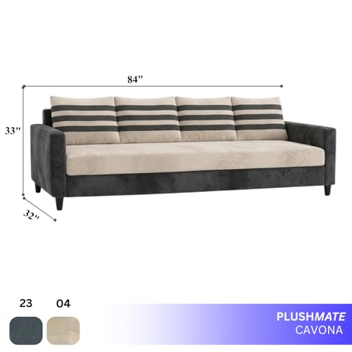 Image of Cavina Plush Comfort Sofa | 4 Seater | Luxury Velvet Suede Fabric | Modern Living Room Sofa | Dark Gray - Cream