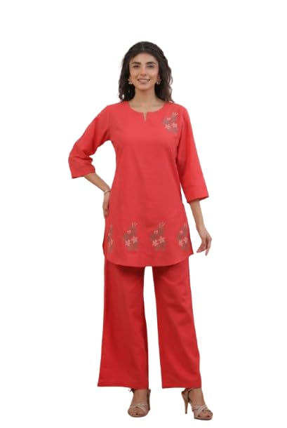 jisora Women's Red Embroidery Cotton Flex Co-ord Set-picture-33