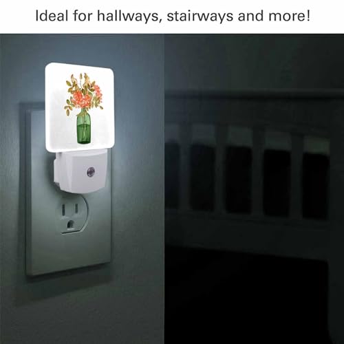 Image of LED Night Light,Vintage Autumn Aesthetic Bouquet LED Night Light Plug into Wall with Dusk to Dawn Light Sensor White Energy Efficient Nightlight for Bedroom Bathroom Hallway LivingRoom Kitchen