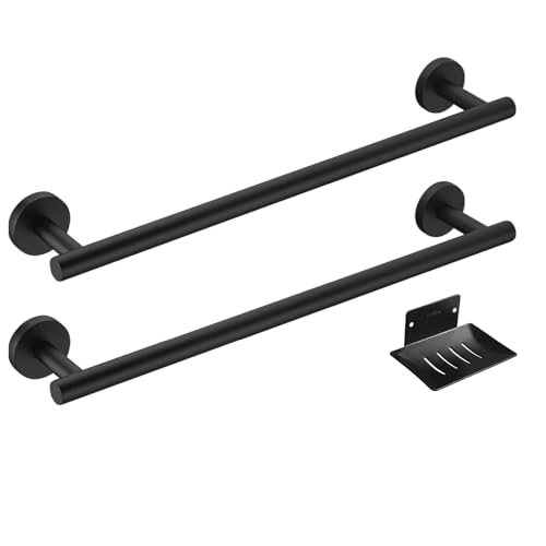 MWXMM Matte Black Towel Bar-2 Pack 16 inch Wall Mounted Bath Towel Rod?304 Stainless Steel Shower Towel Racks, Bathroom Hardware Accessories Towel Holder, Towel Hanger for Small Bathroom
