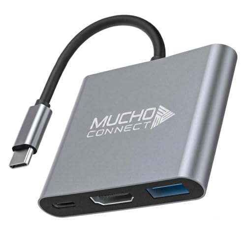 Muchoconnect Type C to HDMI Adapter (3in1),Multiport USB-C Hub with 4K @ 30Hz HDMI, USB 3.0@ 5Gbps, 100W PD Charging, Metal Body, Built-in Type-C Cable for MacBook, Laptops & Type-C Devices-USB c hub