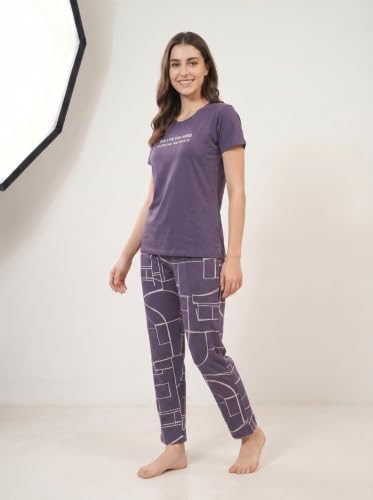 Image of NIGHTRISE Night Suit for Women - 100% Breathable Cotton Night Dress for Woman - Comfortable 2-Piece Top and Pajama Set -Nlns7006