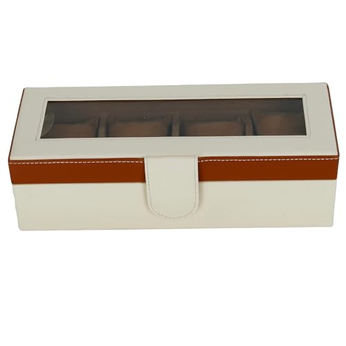 Image of Leather World Faux Leather Watch Box Organizer For Men & Women - Wrist Watch Box Holder 4 Slots - Removable Pillows Display Case - Gift for Loved Ones - Blue