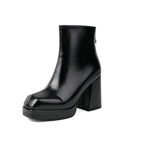Women's Platform Ankle Boots High Chunky Heels Square Toe Comfort Booties with Back Zipper Design for Winter Fall