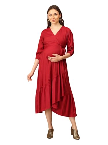 Image of The Mom Store Maternity and Nursing Wrap Dress for New Mom | Pre and Post Pregnancy Wear for Womens | Trendy Stylish Printed Friendly Dresses for Women | Comfortable