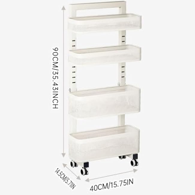 ?Narrow Storage Cart Kitchen Storage Rack Slim Shelf with Wheels Removable Organizer for Kitchen Living Room Space Saver(4 Tier)-A33VhMuI