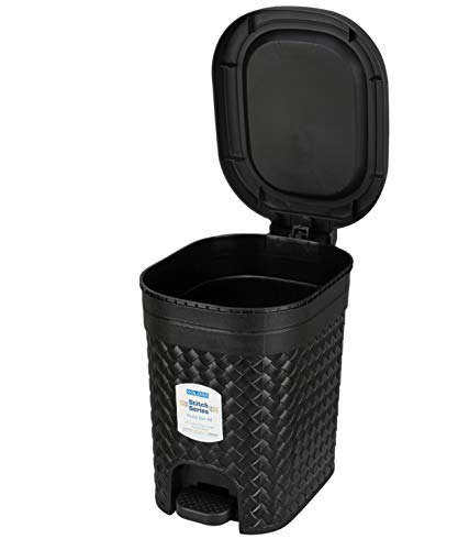 KOLORR Stitch 7 Liters Plastic Pedal Dustbin/Trash Can/Garbage Waste Bin with Lid for Home/Kitchen/Office/Bathroom & Washroom – Black