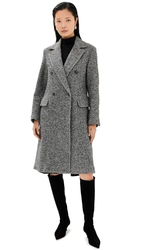 Image of Vince Womens HERRINGBONE DOUBLE BREASTED COAT, CHARCOAL, LARGE