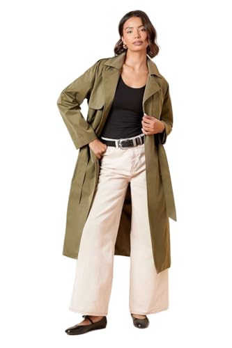 Image of Dorothy Perkins Women’s Longline Double Breasted Belted Trench Coat, Belted, Double Breasted, Autumn Winter, Work, Office, Commute, Casual, Evening