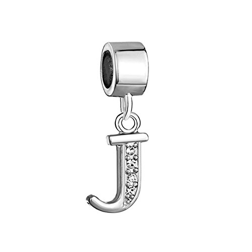 ThirdTimeCharm Dangle J Letter Initial Charm Clear Crystal Alphabet Beads For Charm Bracelets