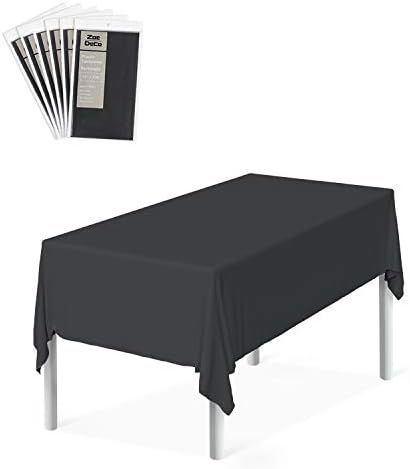 Zoe Deco Plastic Tablecloth, 54" x 108" Black Tablecloth - 6 Pack - Rectangle Tablecloth for Parties, Graduations, and Picnics