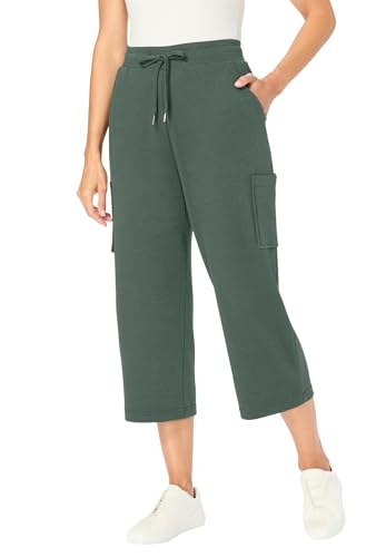Woman Within Plus Size Petite Knit Cargo Capri - 22/24, Pine