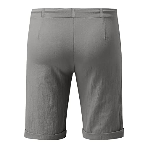 Shorts casuales de lino para hombre con cintura ajustable gris miniatura 4
