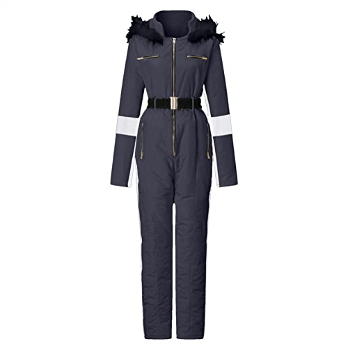 Foto von Skianzug Damen Einteiliger - Winter Warme Schnee Skifahren SäTze Outdoor-Waterproof-Jumpsuit-Langer Overall Mit Kapuze-Snowboard Skisuit-SkianzüGe Wasserdicht Verdicken Schneeanzug Ski Suit