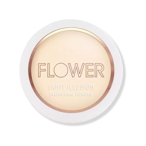 Flower Beauty Light Illusion Perfecting Powder - Pressed Powder Face Makeup, Buildable Medium Coverage with Blurring Pigments, Includes Mirror & Sponge (Porcelain) Cover
