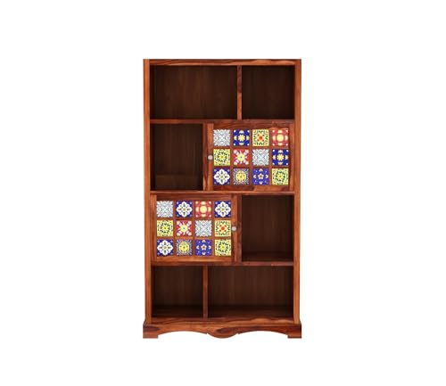 Image of Sheesham Wood Bookcase | Solid Wood Book Shelf for Home Library | Wooden Book Cabinet for Home & Office Living Room (Large, BBslf-Honey5)
