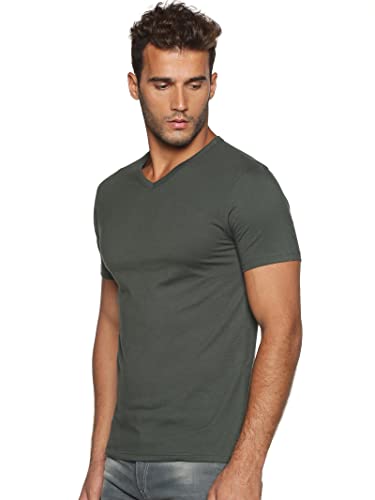 Image of ECOLINE Clothing Men's Cotton Solid Regular Fit V Neck Half Sleeve T-Shirt
