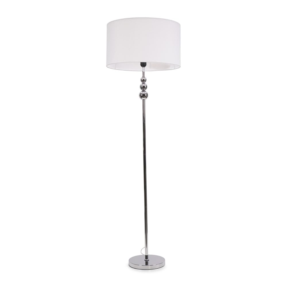 ValueLights | Silver Chrome Stacked Ball Single Stem Standing Floor Lamp with White Drum Shade | Floor Lamps & Torchieres, Home Décor & Improvement Essential