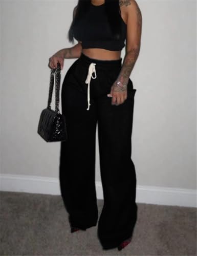 Womens Baggy Wide Leg Sweatpants, Casual Sweatpants with Drawstring3
