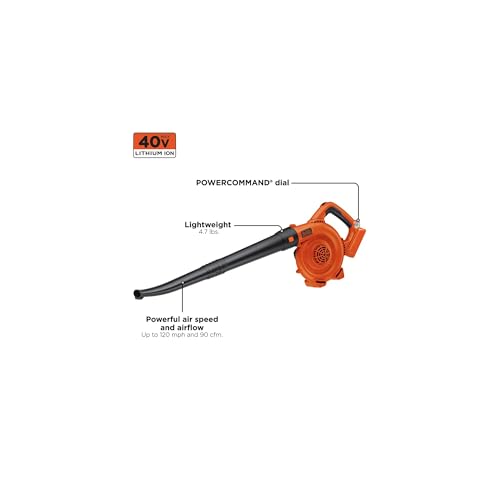 Image of BLACK+DECKER Leaf Blower Cordless with Battery and Charger, POWERCOMMAND 40V MAX 90 CFM Variable Speed Up to 120 MPH, Battery Leaf Blower, Hard Surface and Yard Sweeper (LSW36)