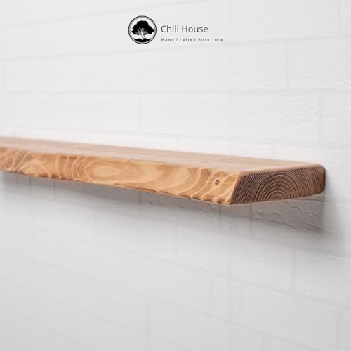 Chill House Live Edge Rustic Floating Shelf 6x1.5 inches, 250cm long - Teak Finish Reclaimed Wood Floating Shelves for Wall Decor, Rustic Wooden Shelves for Bedroom, Living Room, Kitchen, or Bathroom
