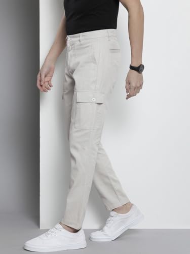 Image of The Indian Garage Co Men Slim Fit Solid Mid-Rise Cargos