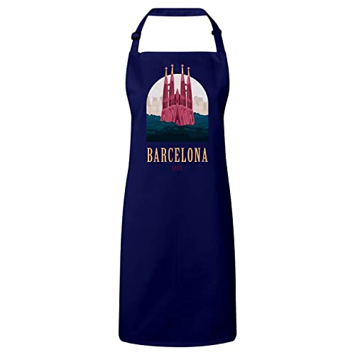 Tablier cuisine premium navy grand format illustration Sagrada Familia voyage Espagne