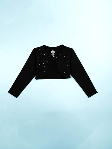 Image of KiddoPanti Girls Fleece Crop Length Shrug | Cotton Poly Fleece Fabric |Sequin Patch on Chest | Front Open Pearl Button Closure | Crop Length, Full Sleeve | Lightweigth & Breathable Girls Shrug