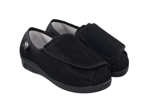SEVILLAS Zapato para pies delicados, Diabéticos, posoperatorio Ancho Especial S Mod Patricia Rejilla (Negro, Numeric_39)