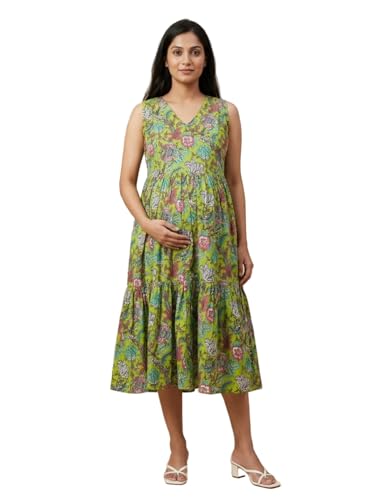 Image of The Mom Store Maternity and Nursing Sleeveless Dress for Women | Casual Dress | Pre and Post Pregnancy Wear | Printed Stylish Dress for New Mom | Trendy Dresses for Women's