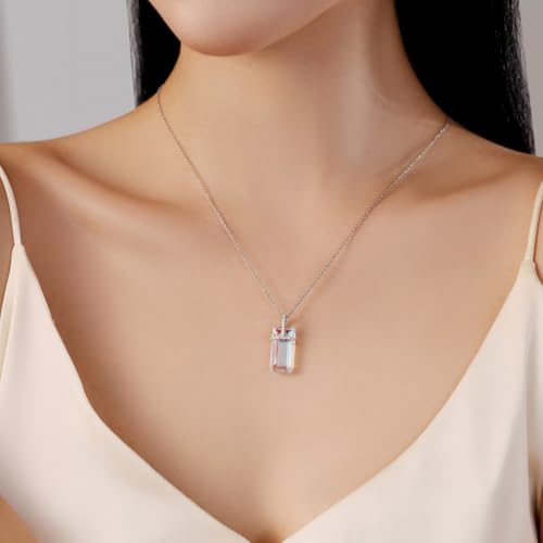 EVERLEAD Healing and Romantic Rainbow Moonstone Necklace for Women - Big Authentic Moonstone - Premium Sterling Silver Chain & Diamond Cutting - Light Luxury Gift for Women.4