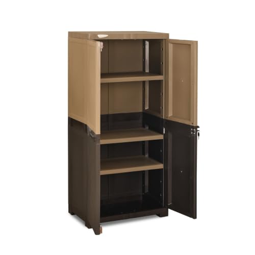 Image of Nilkamal Freedom Mini Medium (FMM Duet) Plastic Wardrobe for Storage|3-Year Warranty|Clothes Cupboard|Almirah for Home, Living Room, Bed Room|Adult & Kids|Rattan Dark Beige /Weather Brown