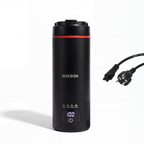 Image of MAYSON Portable Electric Kettle with Digital LED Display,450ml Travel Electric Water Bottle, 300W Fast Boil Tea Coffee Maker,304 Stainless Steel Water Boiler, Auto Shut-Off & Leak-Proof, 1yr Warranty