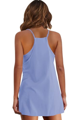 Image of Panadila Womens Summer Sleeveless Mini Dress V Neck Spaghetti Strap Sundress Athletic Short Dress with Pockets