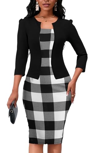 Image of Yajedo Women's Reto Bodycon Midi Dresses 3 /4 Sleeve Church Wear to Work Business Pencil Dress