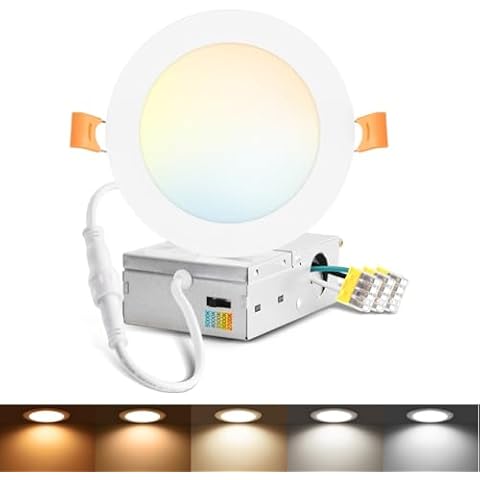 LVWIT 4 Inch LED Recessed Lighting, Dimmable LED Downlight with Junction Box, 5CCT Ceiling Light Fixtures, 2700/3000/4000/5000/6000K, Led Can Lights, 1 Pack Cover