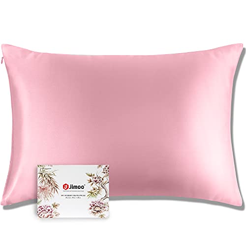 J JIMOO 100% Mulberry Silk Pillowcase for Hair and Skin, Both Sides 19 Momme Pure Natural Silk Pillowcases Soft Breathable Queen 20''×30'', Pink 1 Pack