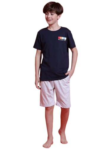 Image of Li'l Tomatoes Boys 100% Cotton Night Suit | Summer T-Shirt & Shorts Set | Soft & Breathable Sleepwear | 9-16 Years