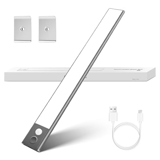 Larkumio Luces LED Cocina Bajo Mueble Luz Armario Pilas con Sensor de Movimiento Interior, Lampara LED Recargable USB Luz Nocturna Magnetica Sin Cable para Armarios Escaleras Pasillo, Gris Oscuro
