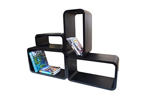 Mensola Da Muro Libreria Scaffale Vari Colori Retrò Cubi Moderno LO01 (Nero)