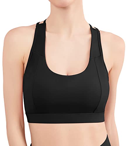 VUTRU Women's Strappy Sports Bra,Sexy Back Crisscross Sports Bras Medium Support Yoga Bra with Removable Cups Workout Running Bra for Women Black HXL