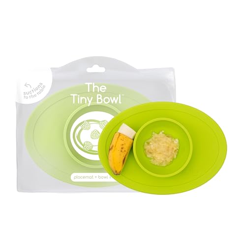 Image of ezpz Tiny Bowl (Lime) - Silicone Bowl With Suction for 6 Months + - Built-in Placemat - First Foods + Baby Led Weaning - Fits All Highchair Trays