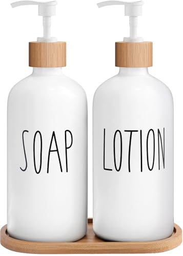 Image of MOMEEMO White Soap Dispenser Bathroom Set, Soap and Lotion Dispenser Set Suitable for Bathroom Accessories Decor. (White)