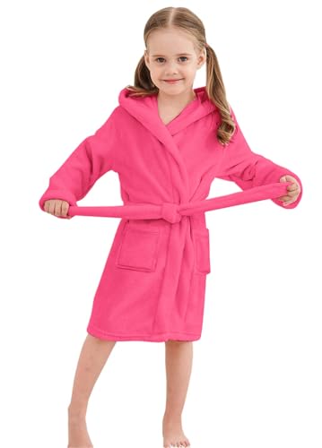 Image of Umeyda Girls Fleece Hooded Robes, Warm Printed Bath Robe for Kids Soft Fuzzy Bathrobe for Gifts