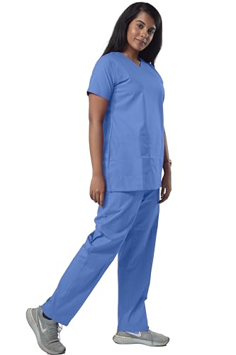 Image of Uniform Craft Women's 4 Pocket Scrub Suit Set | Medical Uniform | Cross V-Neck Poly Cotton | Short Sleeve Hospital Wear | Ideal for Doctors & Nurses (Ocean Blue, 3XL)