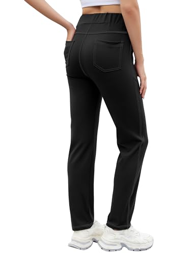 AVAMO Tapered Lounge Pants for Women 4-Way Stretchy Casual Dress Work Athletic Travel Workout Sweatpants with 4 Pockets Black L