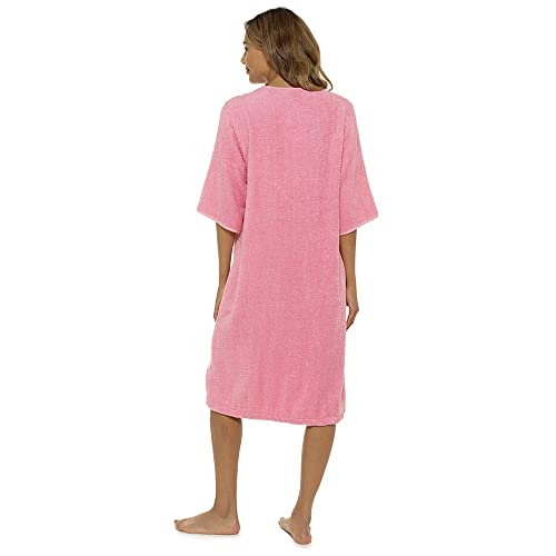 Image of Women's 100% Cotton Terry Zip Bathrobe - Short Sleeve Toweling Robe & Absorbent Housecoat