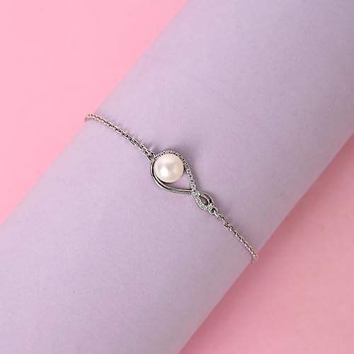 Image of Clara 925 Sterling Silver Real Pearl Pendant Earrings Chain Bracelet Ring | Platinum Plated, Swiss Zirconia | Gift for Women & Girls