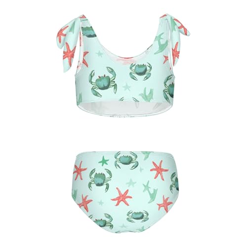 Wusikd Green Crabs Girls Swimsuits Two Piece Red Starfishs Swimwear Bikini Set for for Girls Size 3T2