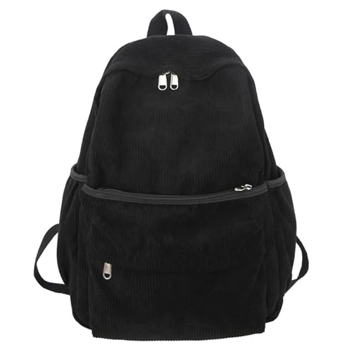 Linda mochila de veludo cotelê para adolescentes e mulheres estudantes, Preto, Medium, Moderno